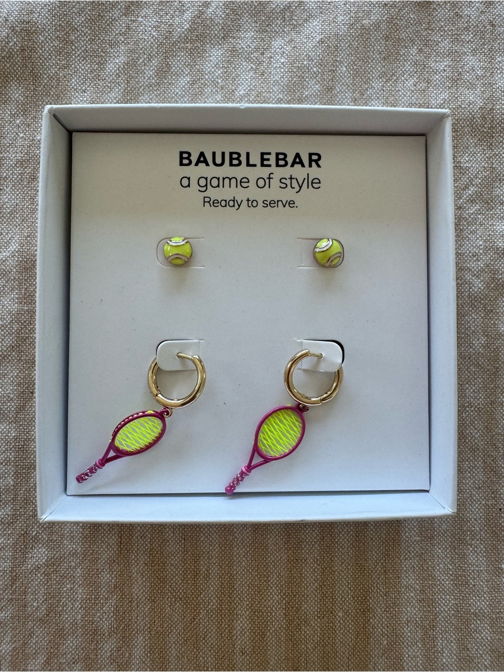 BaubleBar Neon Yellow and Pink Tennis Racket Hoop Earring Set